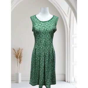 Max Studio A-Line Dress Size L Women Blue Green Floral Knit Sleeveless Pleated